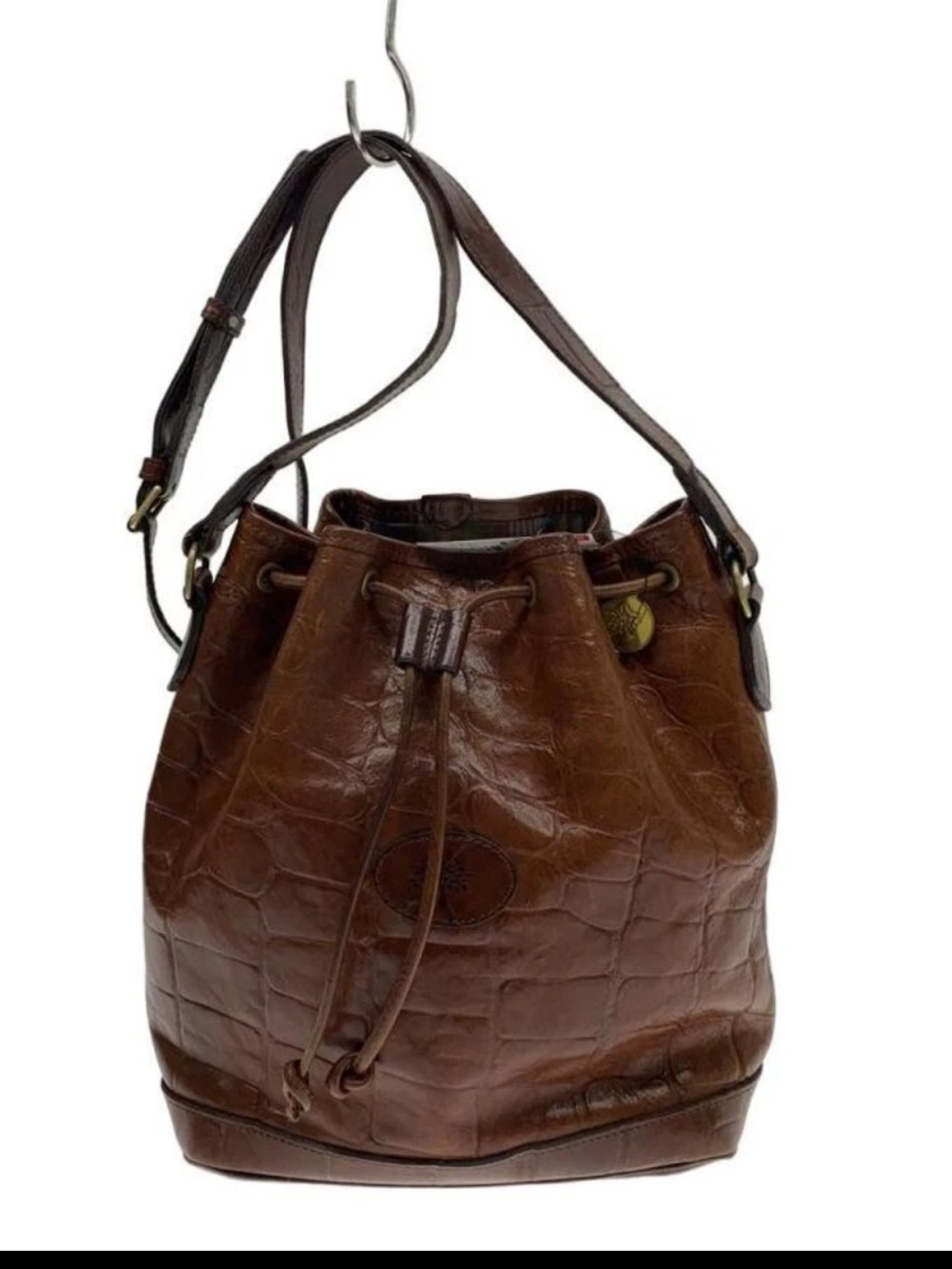 Mulberry Brown Croc-Embossed Leather Drawstring Shoulder Bag